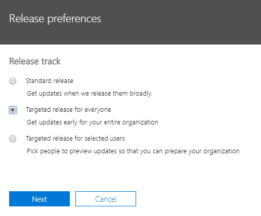 Release preferences in O365